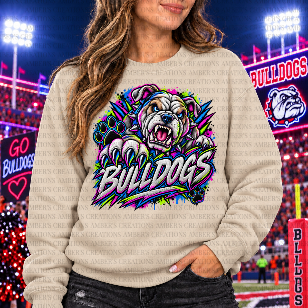 Bulldogs Neon Mascot PNG | Glowing Game Day Sports Design
