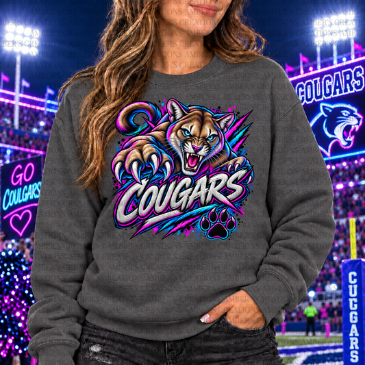 Cougars Neon Mascot PNG | Glowing Game Day Sports Design